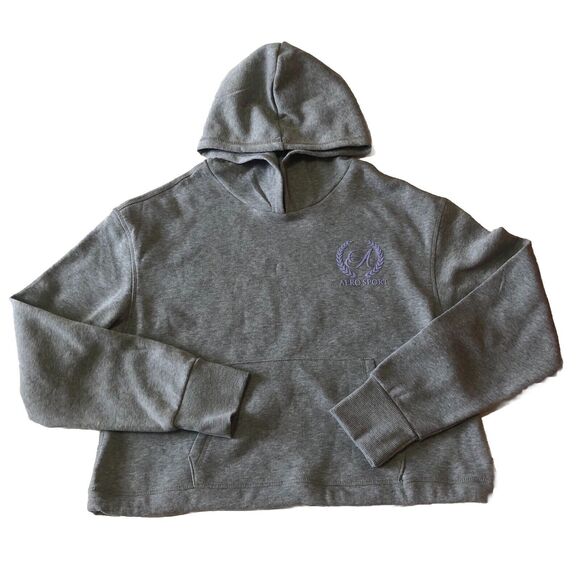 Aeropostale Aero Sport Fleece Crop Hoodie Kangaroo Pocket Drawstring Waist Large - Picture 1 of 13